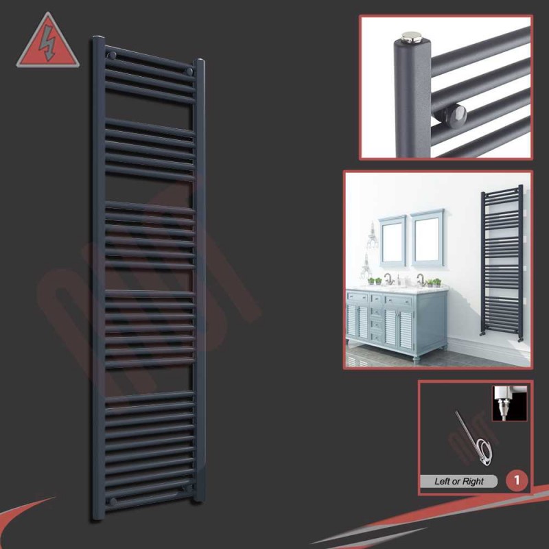 400mm (w) x 1600mm (h) Electric "Anthracite" Towel Rail (Single Heat or Thermostatic Option)