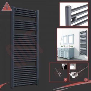 h 400mm x 1200mm w Straight Anthracite Electric Heated Towel Rail 300W 