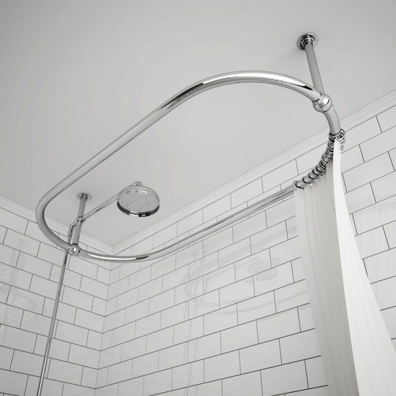 1140mm W X 610mm D X 340mm H Carbo Traditional Chrome Ceiling Mounted Shower Curtain Rail Ceiling Arms