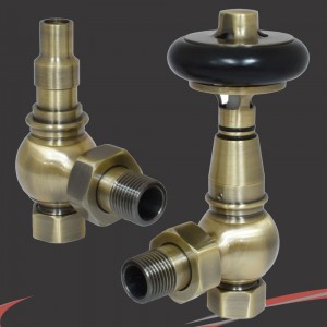 Traditional Angled Thermostatic Radiator Valves Wooden Handle - 6 Finishes
