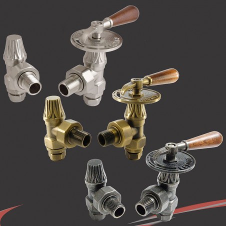 Traditional Wooden Lever Angled Manual Radiator Valves - 3 Finishes