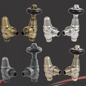 Traditional Round Top Angled Thermostatic Radiator Valves - 5 Finishes