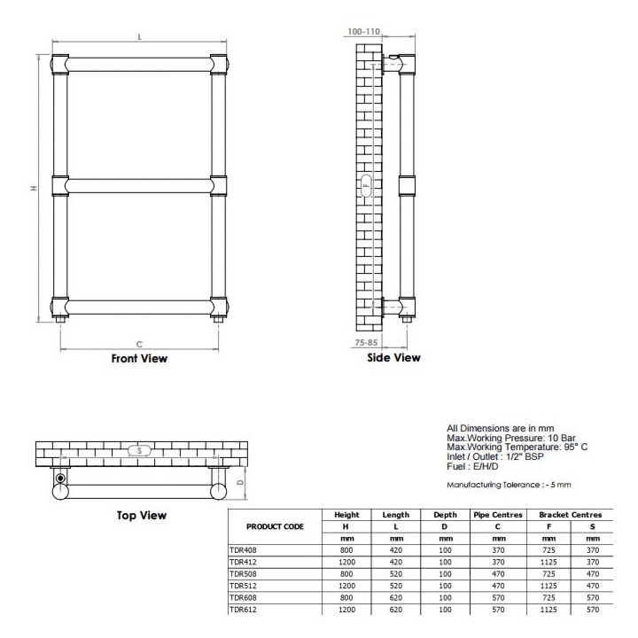 Aeon "Tudor" Designer Polished Stainless Steel Towel Rail