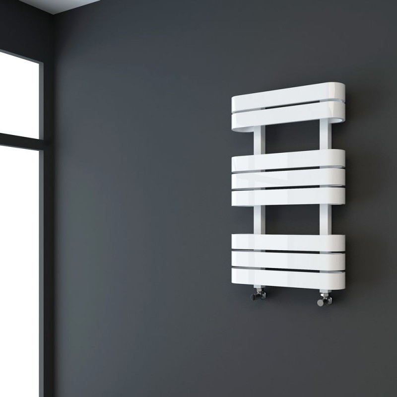 500mm(w) x 850mm(h) "Barlo" White Designer Towel Rail