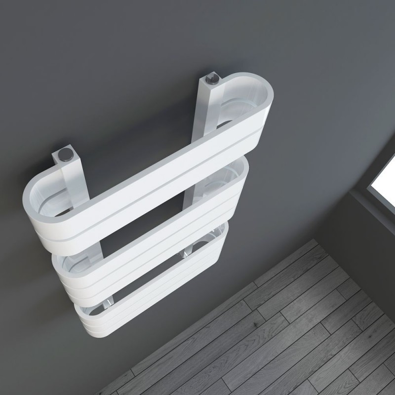 500mm(w) x 850mm(h) "Barlo" White Designer Towel Rail - Close up