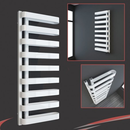 500mm(w) x 1300mm(h) "Barlo" White Designer Towel Rail (Left or Right Install)