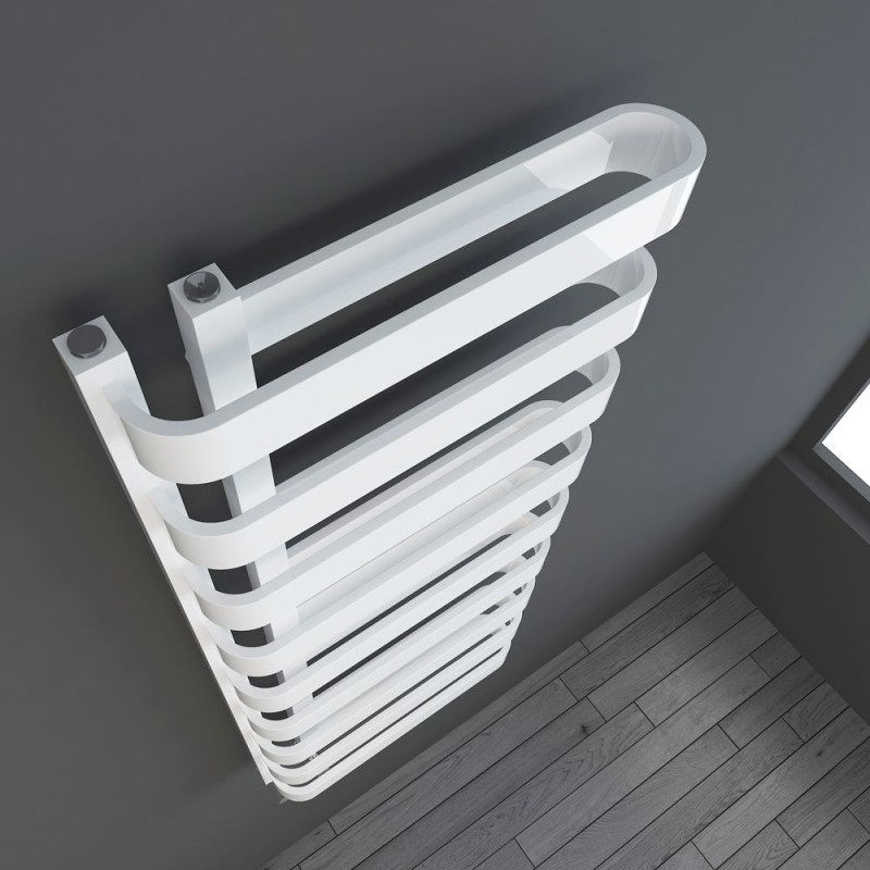 500mm(w) x 1300mm(h) "Barlo" White Designer Towel Rail - Close up