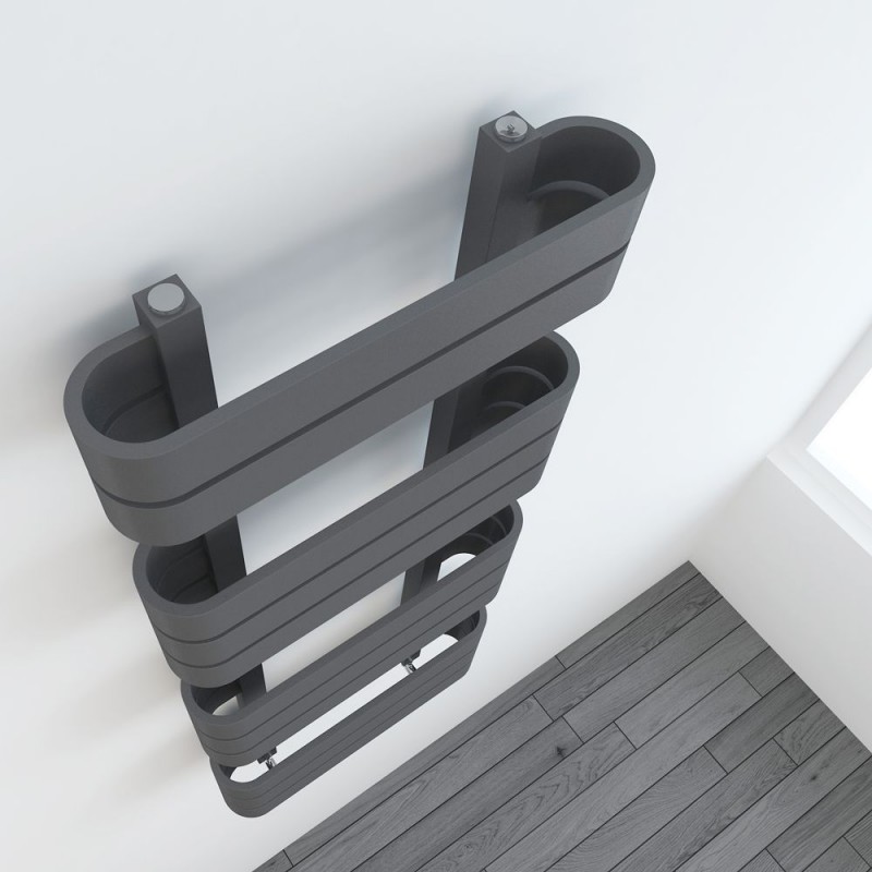 500mm(w) x 1200mm(h) "Barlo" Anthracite Designer Towel Rail - Close up