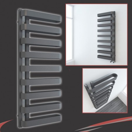 500mm(w) x 1300mm(h) "Barlo" Anthracite Designer Towel Rail (Left or Right Install)
