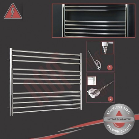 1000mm (w) x 800mm (h) Electric Polished "Stainless Steel" Towel Rail (Single Heat or Thermostatic Option)