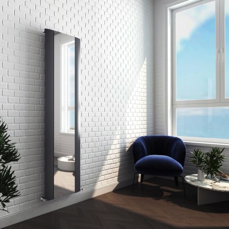 470mm (w) x 1800mm (h) "Cariad" Single Panel Anthracite Vertical Aluminium Mirror Radiator