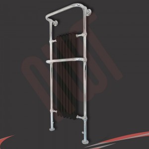 686mm(w) x 952mm(h) "Clematis" Chrome & Cream Traditional Floor Standing Towel Rail Radiator
