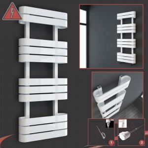 500mm(w) x 930mm(h) Electric "Brecon" White Oval Tube Towel Rail (Single Heat or Thermostatic Option)