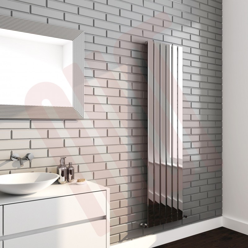 450mm (w) x 1800mm (h) "Luna" Designer Chrome Vertical Flat Panel Radiator (6 Sections) - Insitu