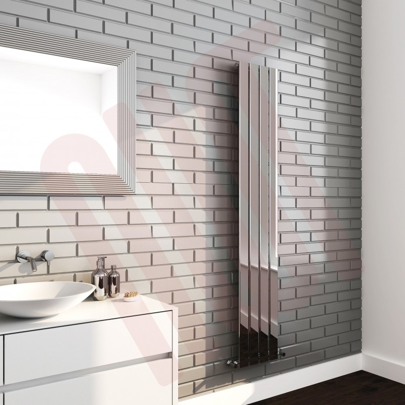 300mm (w) x 1800mm (h) "Luna" Designer Chrome Vertical Flat Panel Radiator (4 Sections) - Insitu