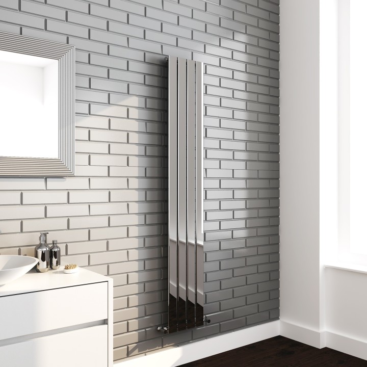 300mm (w) x 1800mm (h) "Luna" Designer Chrome Vertical Flat Panel Radiator (4 Sections) - Insitu