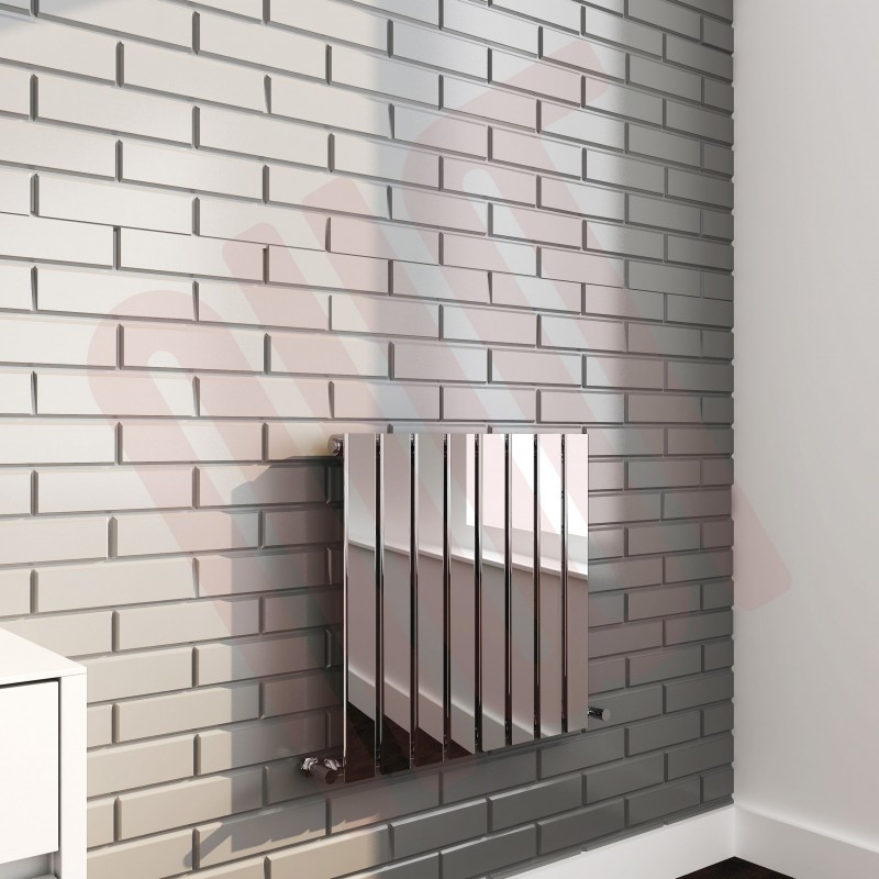 600mm (w) x 600mm (h) "Luna" Chrome Radiator Horizontal Flat Panel (8 Sections) - Insitu