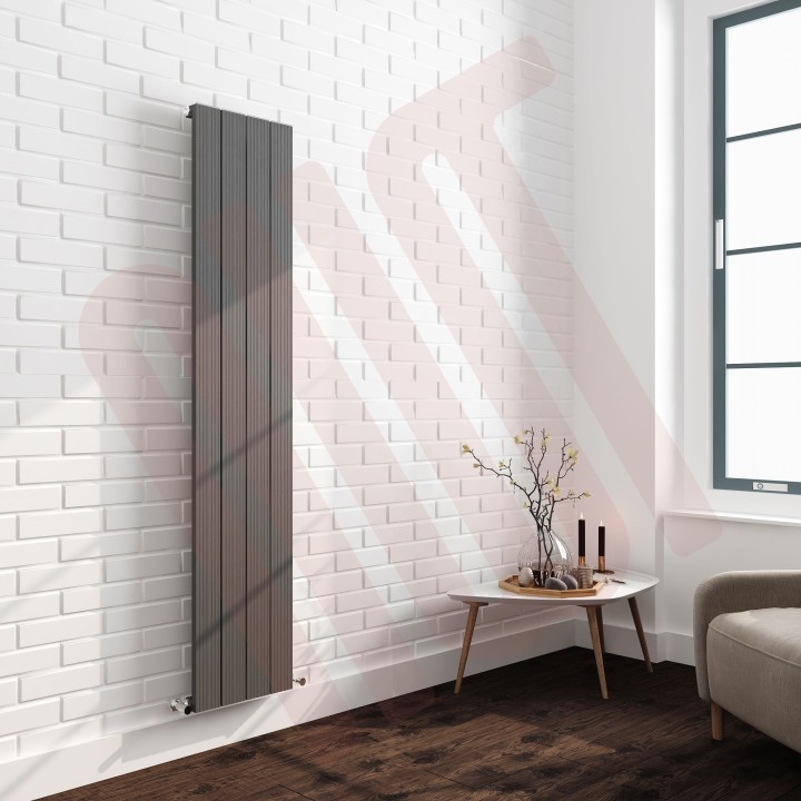 375mm (w) x 1800mm (h) "Newborough" Anthracite Aluminium Radiator