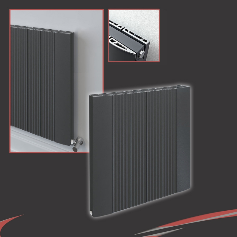 560mm (w) x 500mm (h) "Cariad" Double Panel Anthracite Horizontal Aluminium Radiator (12 Extrusions)