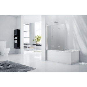 Chrome "3 Fold" Frameless Curved Top Bath Screen - 1200mm(w) x 1400mm(h) - 6mm Tinted Glass (Left or Right Hand Option)