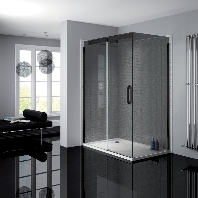 1200mm To 1400mm(W) x 2000mm(H) "Prestige" Matt Black with Smoked Glass Shower Enclosure (Left Handed or Right Handed)