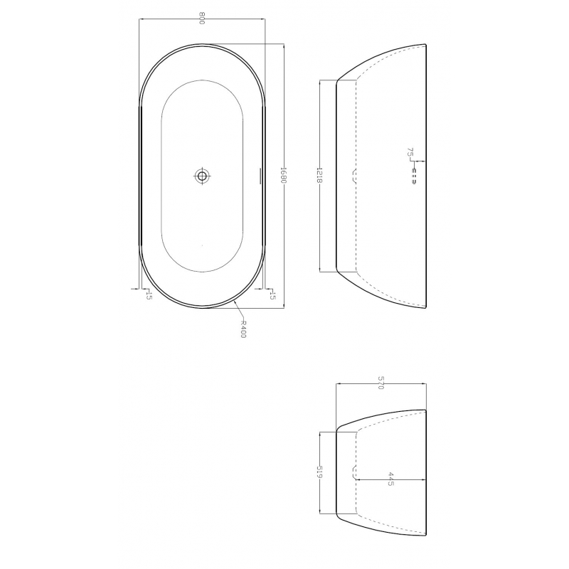 "Summit" 1680mm(L) x 570mm(W) Freestanding Twin Skinned Double-Ended Bath