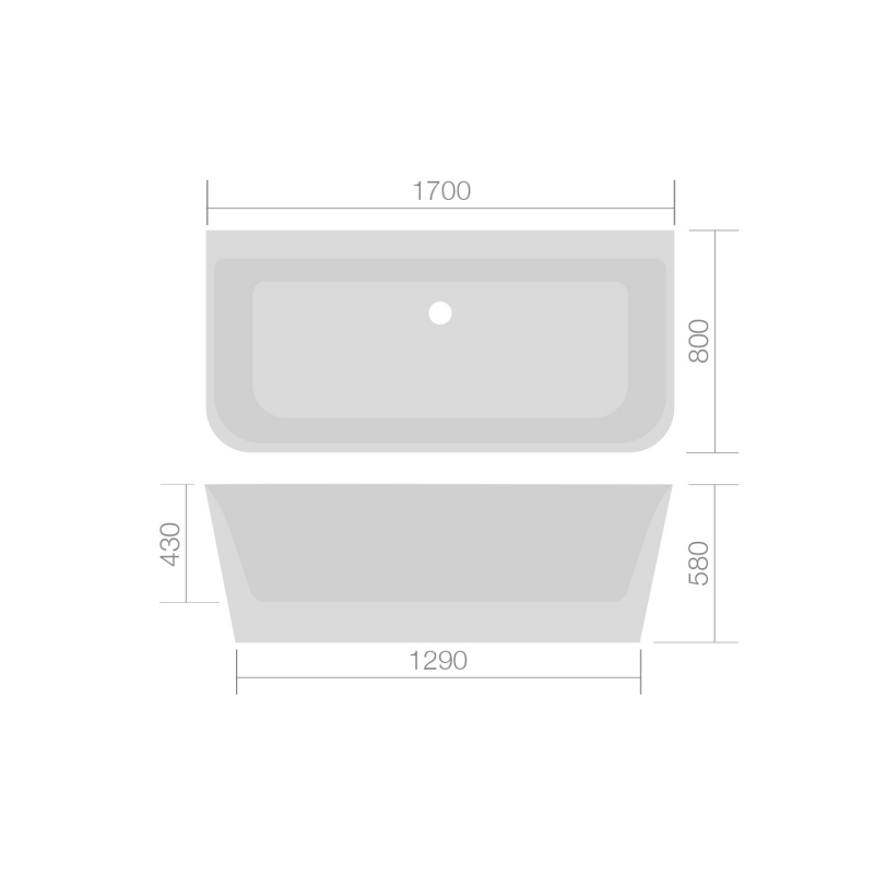 "Mono" 1680mm(L) x 570mm(W) Freestanding (Back to Wall) Twin Skinned Double-Ended Bath