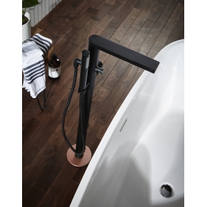 Velar 963mm (H) Freestanding Black & Copper Bath Shower Mixer - Insitu