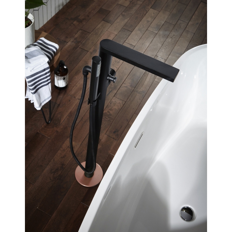 Velar 963mm (H) Freestanding Black & Copper Bath Shower Mixer - Insitu