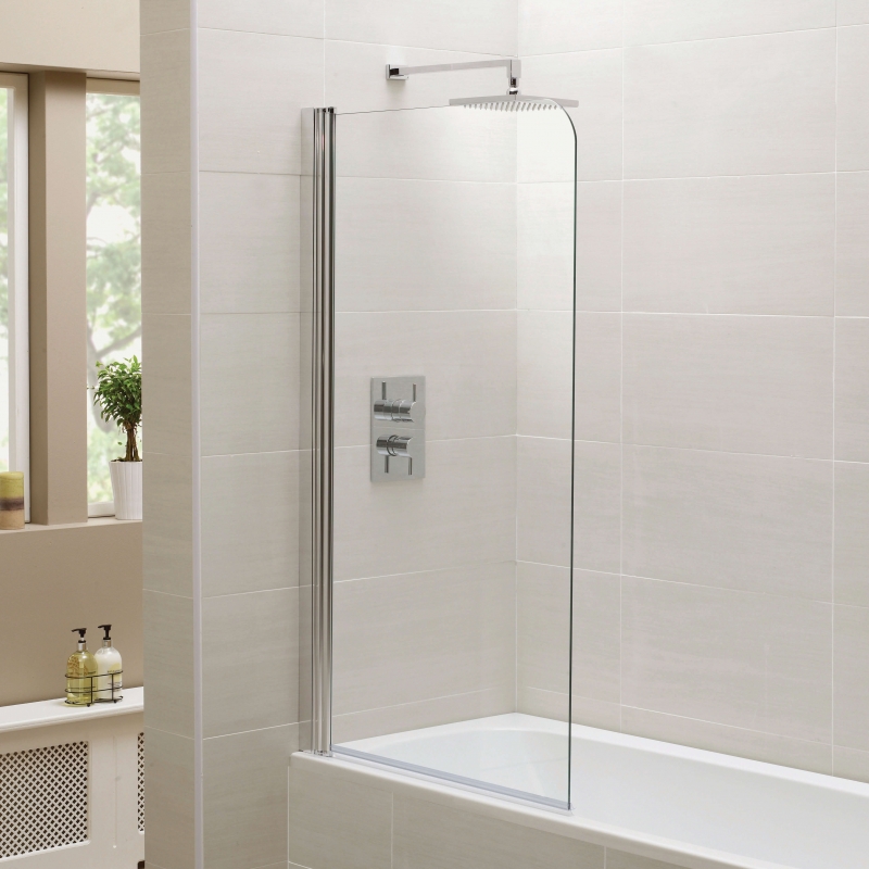 Polished Silver "Identiti" Fixed Panel Curved Top Bath Screen - 800mm(w) x 1400mm(h) - 6mm Glass