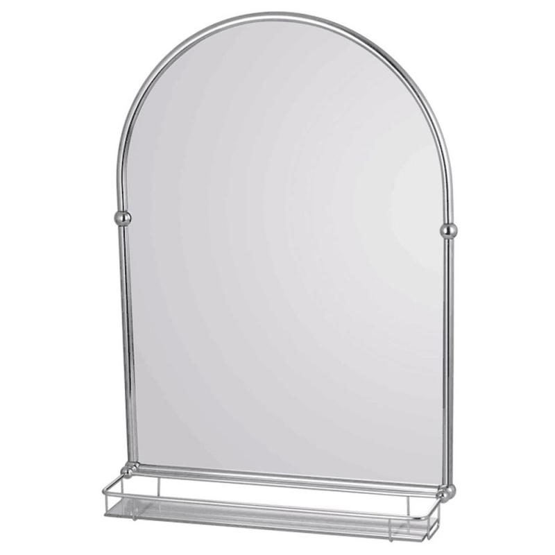 "Holborn" 480mm(w) x 700mm(h) Traditional Arched Bathroom Mirror & Glass Shelf (Chrome Frame)