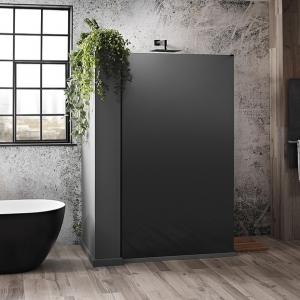 1200mm(W) x 2000mm(H) Black Frosted Shower Screen (Toughened Glass & Black Support Arm)
