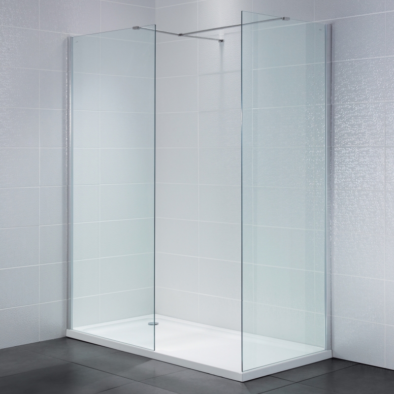 300mm(w) to 1400mm(w) "Identiti" Walk-in 8mm Shower Screens (Chrome Wall Frame, Toughened Glass & x1 Chrome Support Arm)