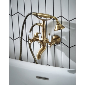 Holborn "Etros" Antiqued Brass Traditional Wall-Mounted Bath Shower Mixer Tap
