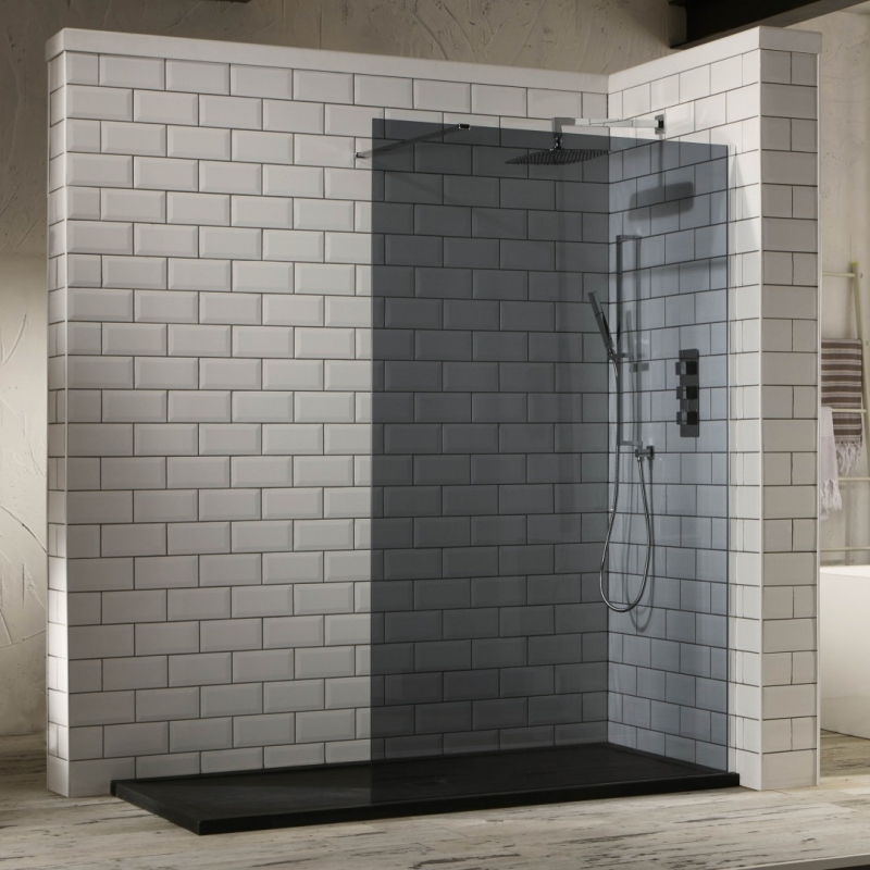 800mm(w) to 1400mm(w) "Mono Tinted" 10mm Front Panel Shower Screens (Toughened Glass & x1 Stainless Steel Support Arm)