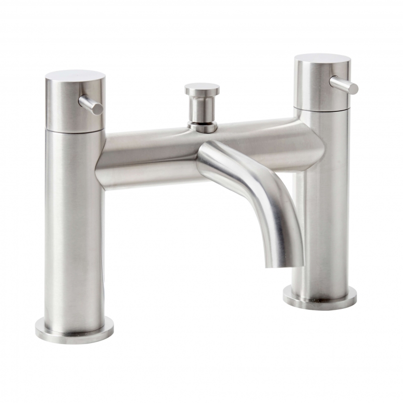 "Solito" Brushed Twin Lever Steel Bath Filler Tap