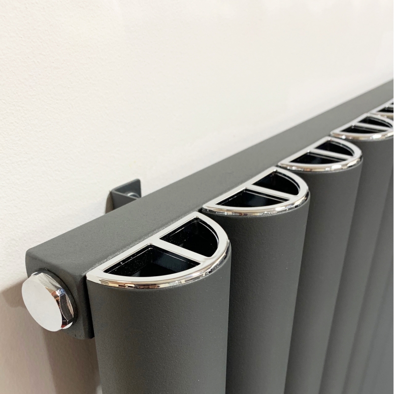 555mm (w) x 600mm (h) "Taurus" Anthracite Horizontal Aluminium Radiator - close up