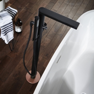 "Velar" 963mm (H) Freestanding Black & Copper Bath Shower Mixer