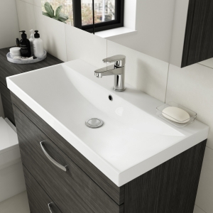 "Athena" Gloss Grey Mist 600mm (w) x 915mm (h) x 390mm (d) Floor Standing Cabinet & Thin-Edge Basin
