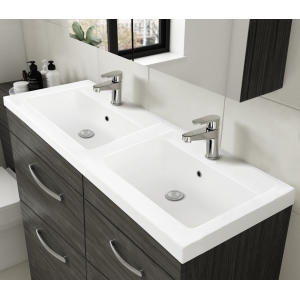 "Athena" Gloss Grey Mist 1200mm (w) x 905mm (h) x 390mm (d) Floor Standing Cabinet & Double Basin