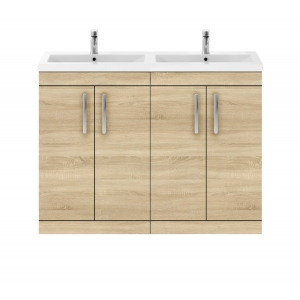 Athena Natural Oak 1200mm 4 Door Floor Standing Cabinet With Double Ceramic Basin