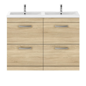 Athena Natural Oak 1200mm 4 Drawer Floor Standing Cabinet With Double Ceramic Basin