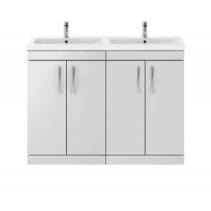 Athena Gloss Grey Mist 1200mm 2 Drawer Floor Standing Cabinet With Double Ceramic Basin