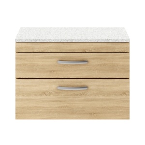 Athena Natural Oak 800mm 2 Drawer Wall Hung Vanity With Sparkling White Worktop