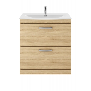 Athena Natural Oak 800mm 2 Drawer Floor Standing Vanity With Curved Basin