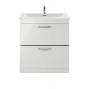 Athena Gloss Grey Mist 800mm 2 Drawer Floor Standing Cabinet With Curved Basin