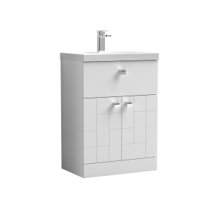 Blocks Satin White 600mm 2 Door & Single Drawer Floor Standing Vanity Unit & Basin 3