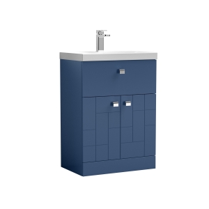 Blocks Satin Blue 600mm 2 Door & Single Drawer Floor Standing Vanity Unit & Basin 3