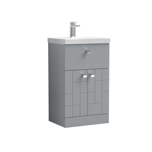 Blocks Satin Grey 500mm 2 Door & Single Drawer Floor Standing Vanity Unit & Basin 3