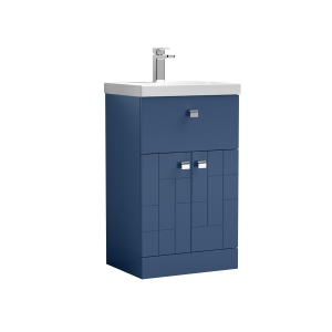 Blocks Satin Blue 500mm 2 Door & Single Drawer Floor Standing Vanity Unit & Basin 3